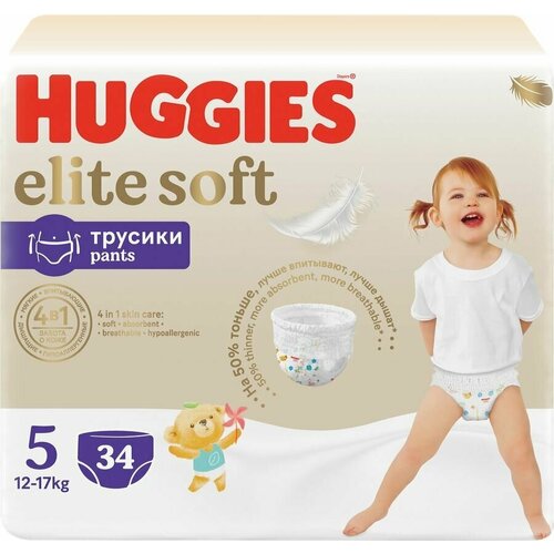 фото Подгузники-трусики детские huggies elite soft 5 12-17кг, 34шт