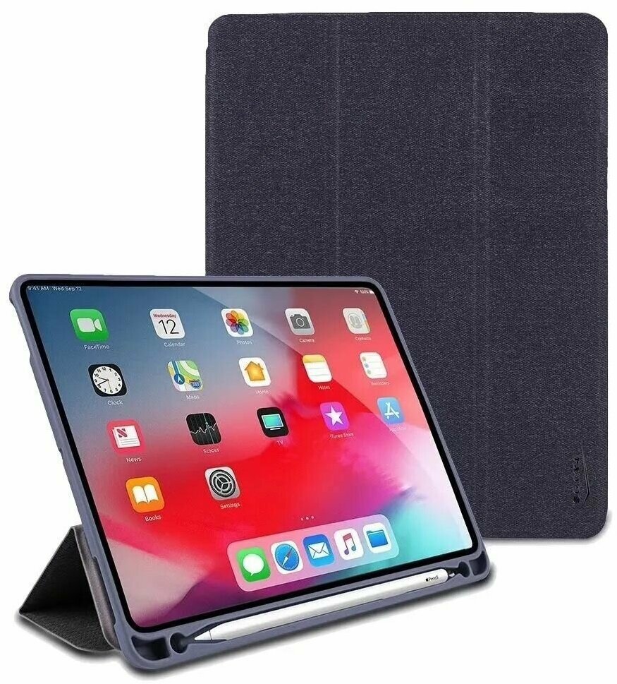 Чехол G-Case iPad Pro 129" 2018 (3 Gen) с держателем для Apple Pencil тройное сложение черный Denim Roadster Plus