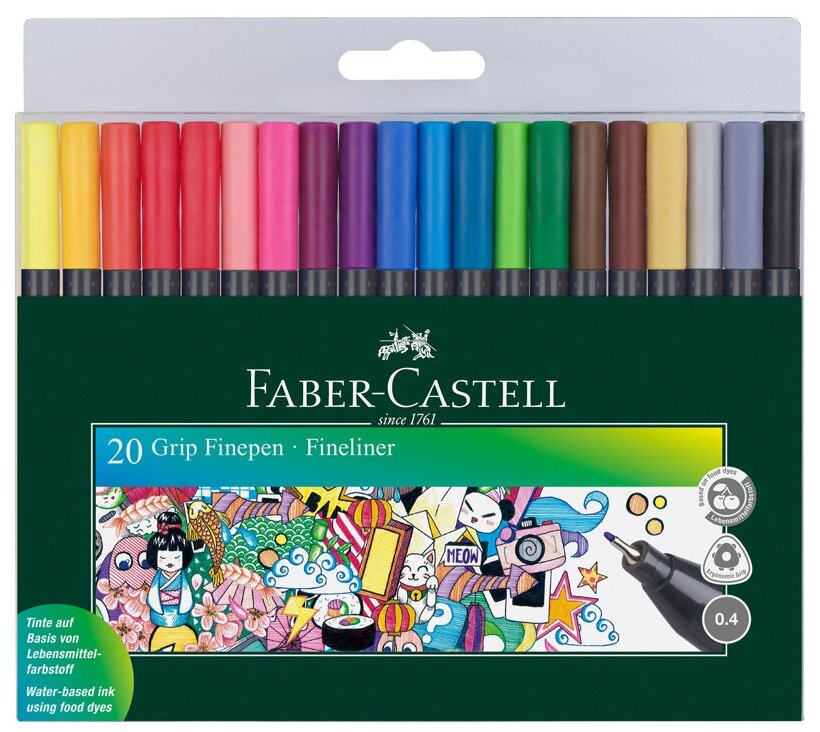 Набор капиллярных ручек Faber-Castell "Grip Finepen" 20 цв, 0,4 мм, трехгранные