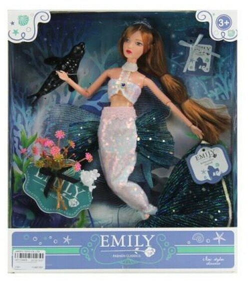 Кукла ABtoys Emily Русалочка (светлое платье, темный хвост), аксессуары, 30см