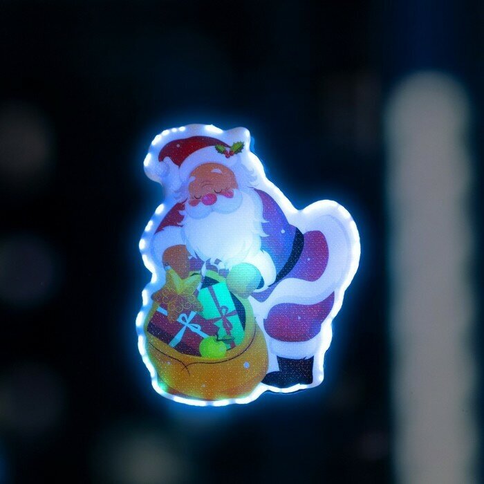 Светодиодная игрушка на липучке «Дед Мороз с подарками» 9 × 10 см, батарейки LR44х3, свечение мульти (арт. 7706033)