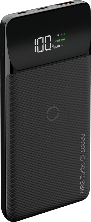 Внешний АКБ NRG Turbo Qi LCD 10000 mAh, QC 3.0, PD 18W, Qi 10W, черный, Deppa 33559