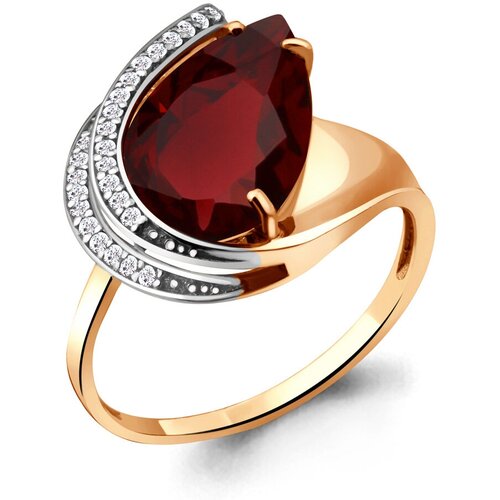фото Кольцо diamant online, серебро, 925 проба, золочение, фианит, гранат, размер 18, красный