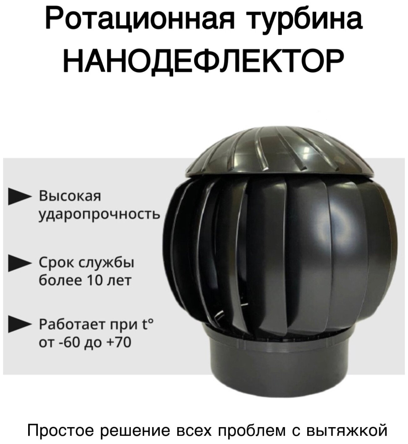 Ротационная вентиляционная турбина Нанодефлектор РВТ D160, черный - фотография № 1