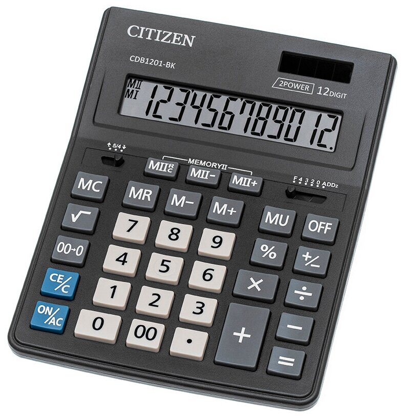 CITIZEN Калькулятор Citizen Business Line CDB 157х200х35 мм двойное питание, черный CDB1201-BK