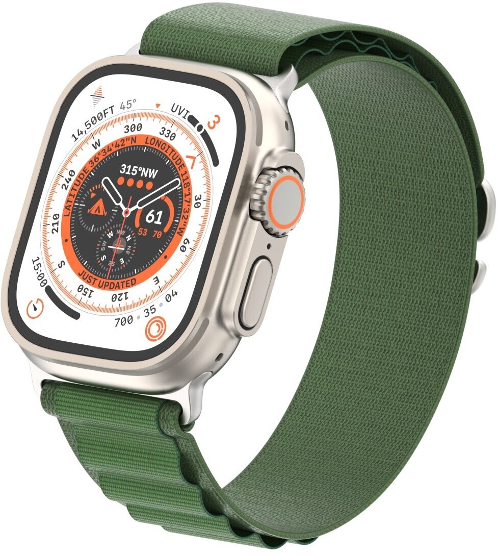 Ремешок для умных часов Apple Watch (Эпл Вотч) 42/44/45/49mm InnoZone Alpine Loop, зеленый, нейлоновый