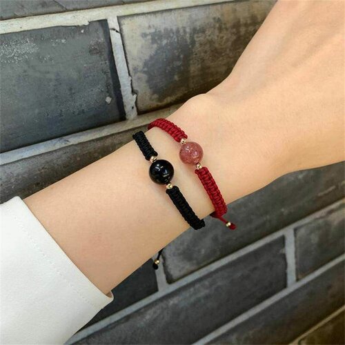 Плетеный браслет, 2 шт., размер one size, красный, черный