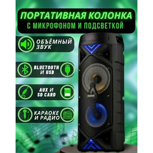 Портативная беспроводная Bluetooth колонка ZQS-6201, с микрофоном для караоке, FM радио, MP3, черный