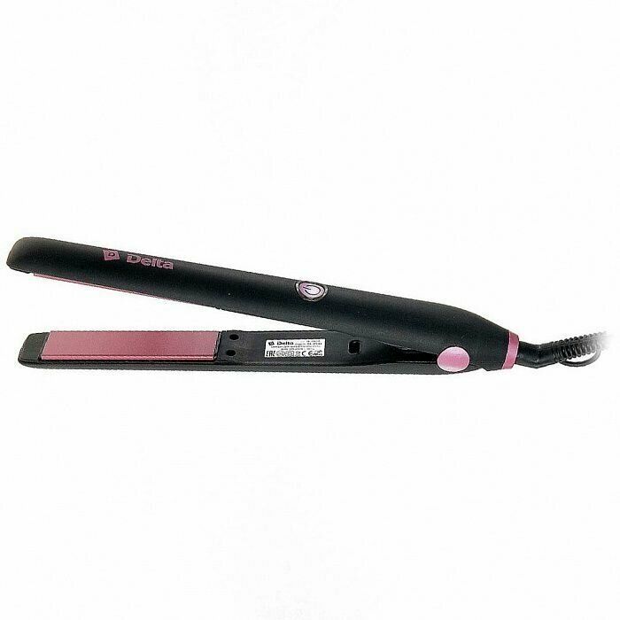 Щипцы для выпрямления волос 30 Вт DELTA черные с розовым - фотография № 1