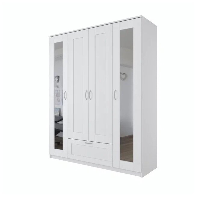 Сириус шкаф комбинированный "4 двери и 1 ящик белый RU (с 2 зеркалами)" - фотография № 1