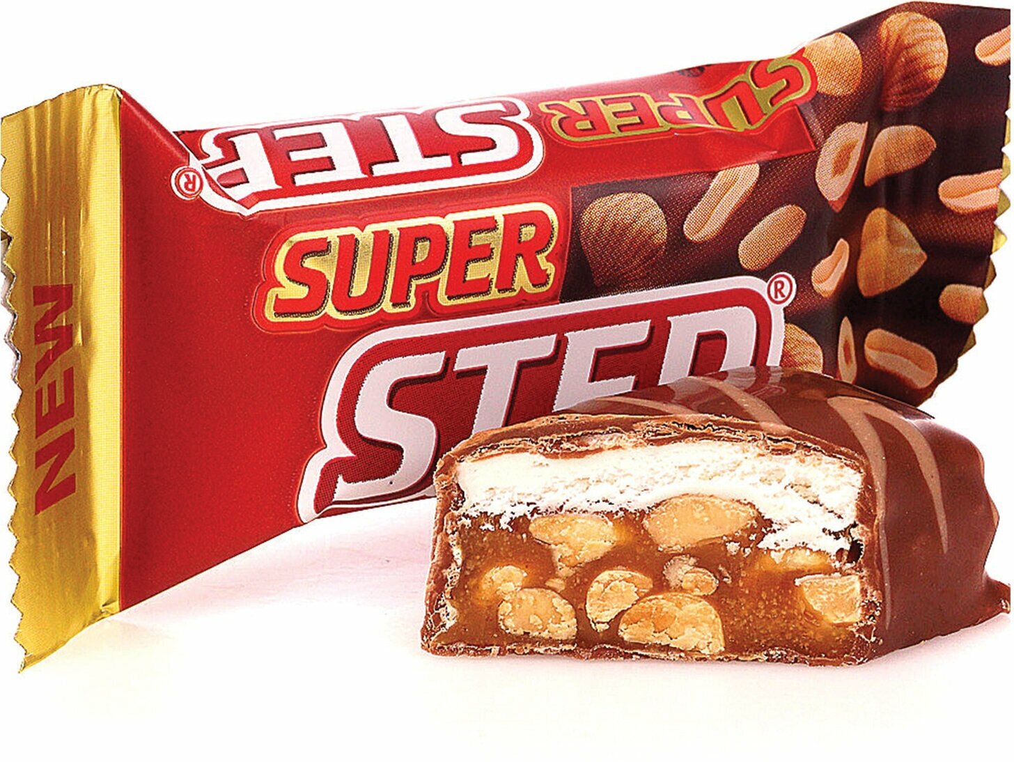 Конфеты шоколадные славянка "Super Step" двухслойные, нуга с арахисом, 1000 г, пакет, 20465