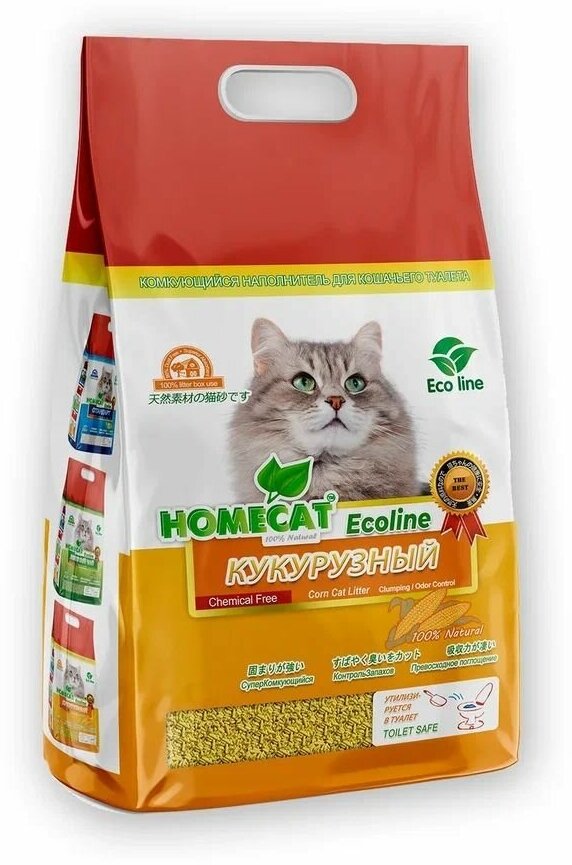 HOMECAT Ecoline Кукурузный 12 л комкующийся наполнитель для кошачьих туалетов 3 шт