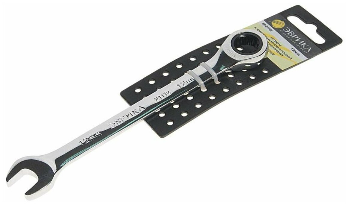 Ключ комбинированный 12х12мм трещоточный с держателем эврика