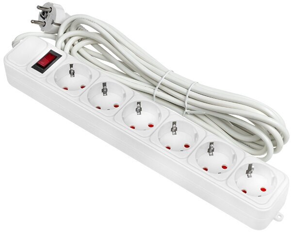 Фильтр сетевой 6x5м 10А/2.2кВт с выключателем с заземлением ПВС 3х0.75 Блокбастер PROxima EKF UFP10-375-6-05 (1 шт.)