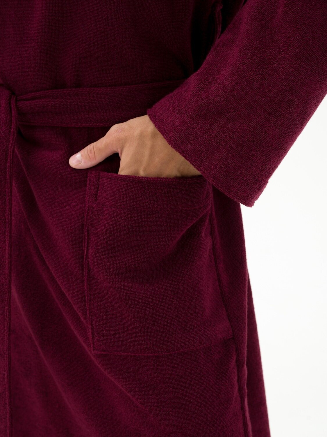 Мужской махровый халат с шалькой, темно-бордовый - фотография № 7