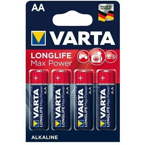 Батарейка VARTA LR6 LONGLIFE MAX POWER (MAX TECH), AA (LR6), 4 шт батарейки varta longlife max power max tech lr14 c bl2 alkaline 1 5v 4714 2 20 200