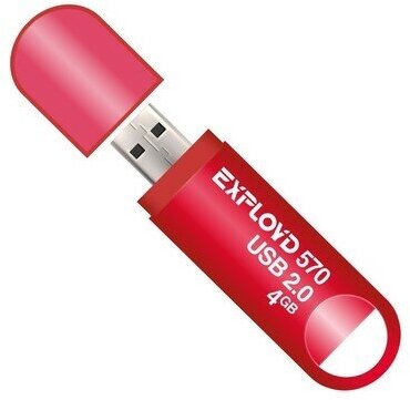 Exployd Флешка Exployd 570, 4 Гб, USB2.0, чт до 15 Мб/с, зап до 8 Мб/с, красная