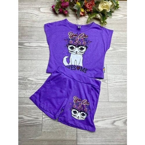 Комплект одежды NURIYA, футболка и шорты, нарядный стиль, размер 5 лет, фиолетовый