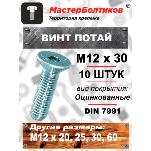Винт потай 12х30 DIN7991 8.8 оцинкованный (10 штук)