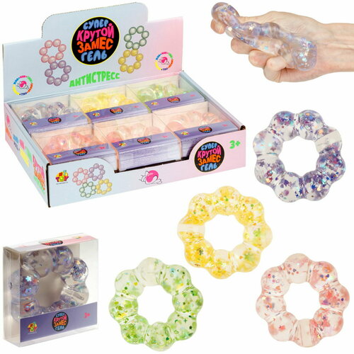 Таба сквиш Крутой замес 1TOY браслет с блестками, мялка, антистресс для рук, 8 см