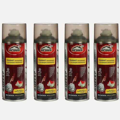 Изображение товара Аэрозоль ARGUS Фоггер "Сухой туман" от всех насекомых, без запаха, 400 мл 4шт