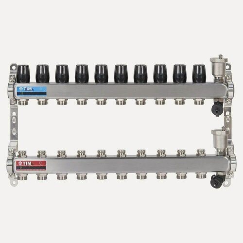 Изображение товара Коллекторная группа 1" - 3/4" евроконус 10 отводов, нержавеющая сталь