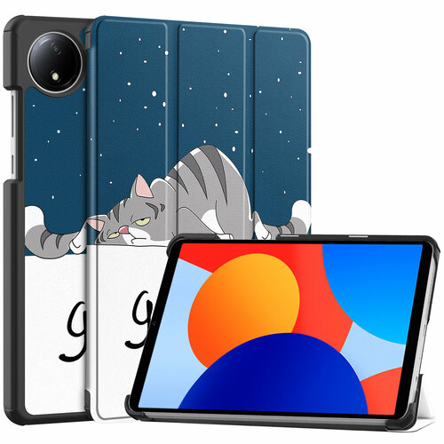 Чехол для планшета Xiaomi Redmi Pad SE 8.7, с магнитом и рисунком (Сонный кот) синий