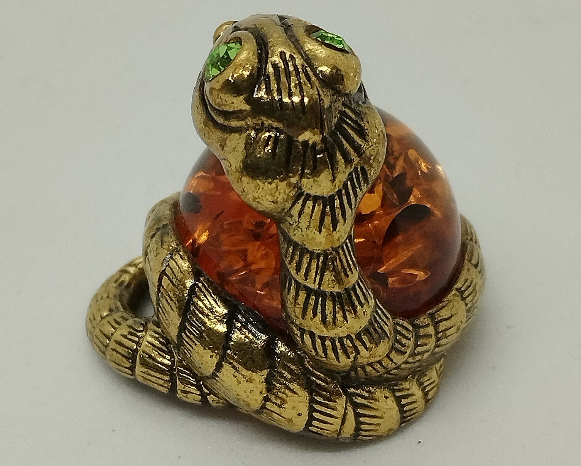 Фигурка бронза с янтарем "Змея", арт 211 — фото 1