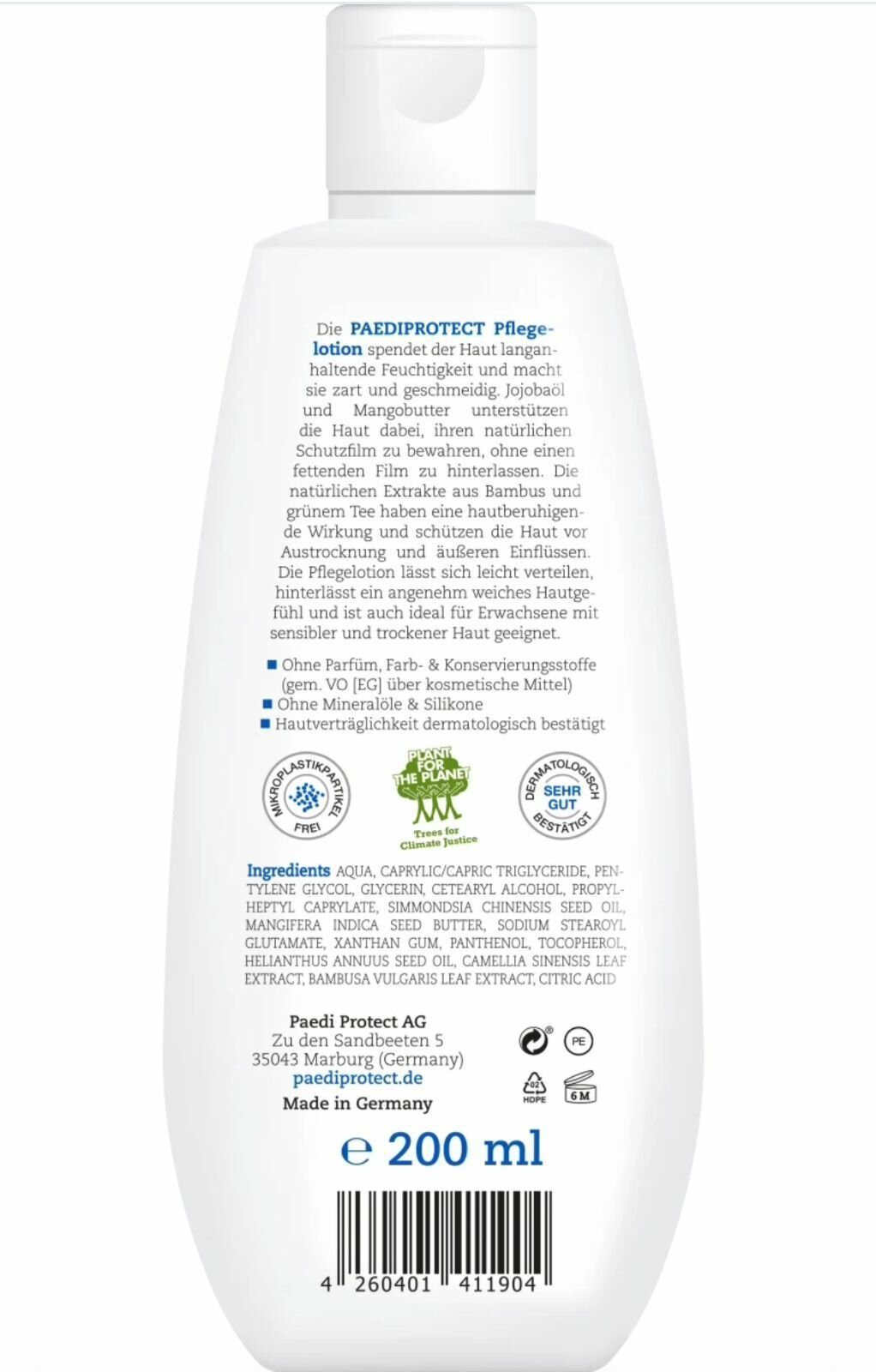 Картинки Детский лосьон PAEDIPROTECT Pflege Lotion, 200мл, увлажнение, без консервантов, красителей, силиконов