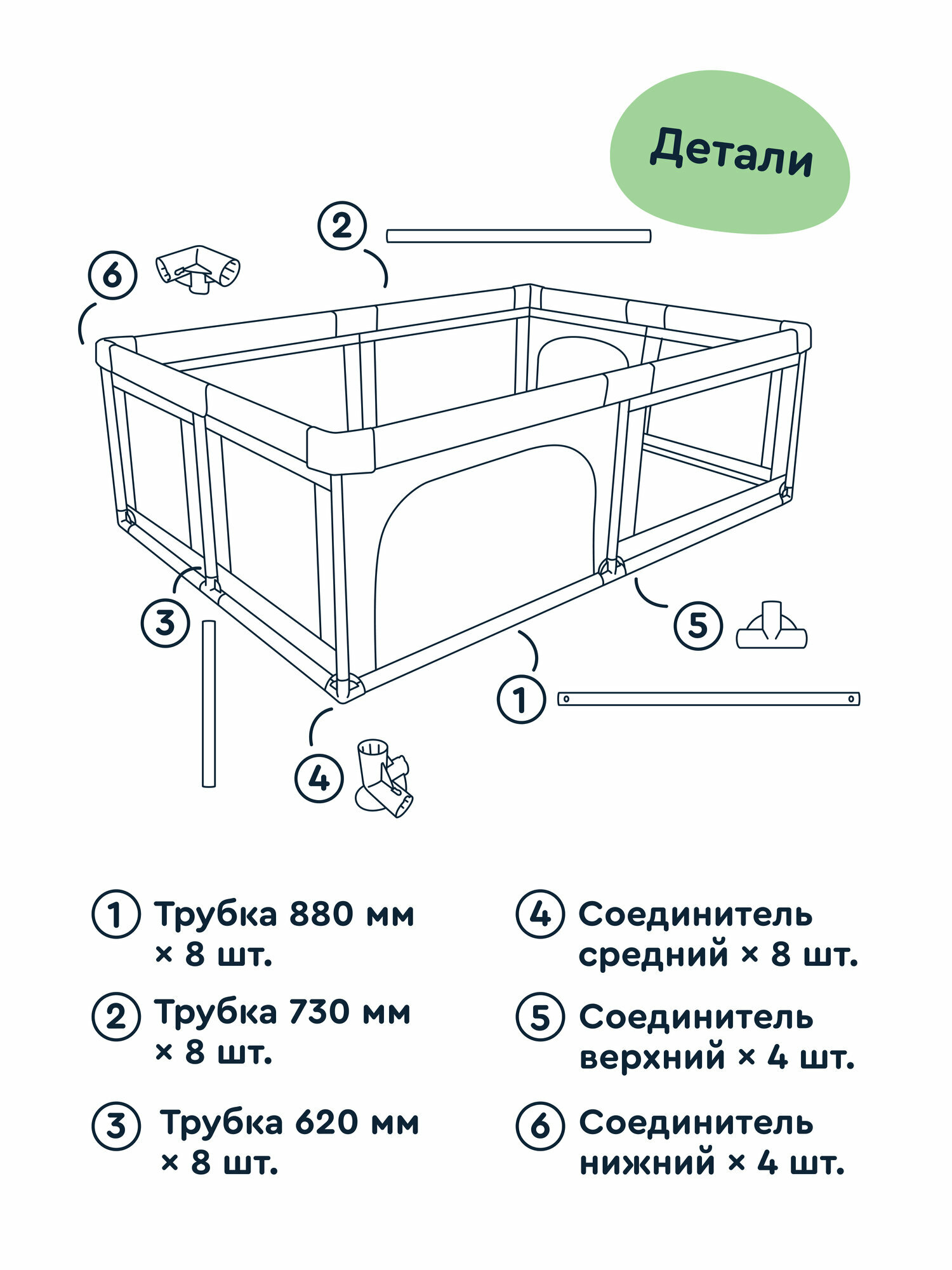 Манеж детский игровой напольный Junion Pimmi с ручками, ковриком, складной, зелёный, 180х150х68 см — фото 12