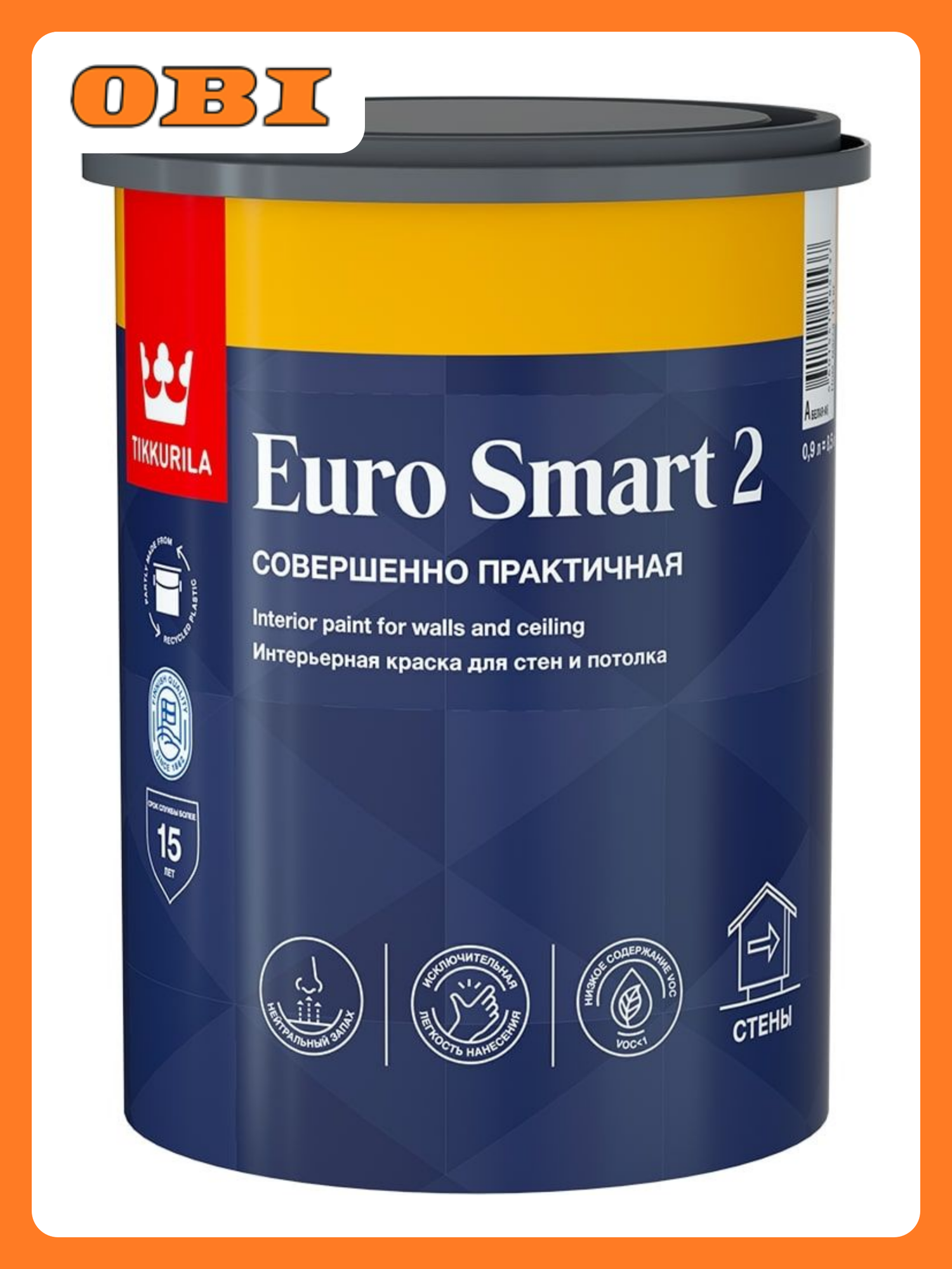 Краска интерьерная Tikkurila Tikkivala Euro Smart 2 глубокоматовая белая 0 9 л
