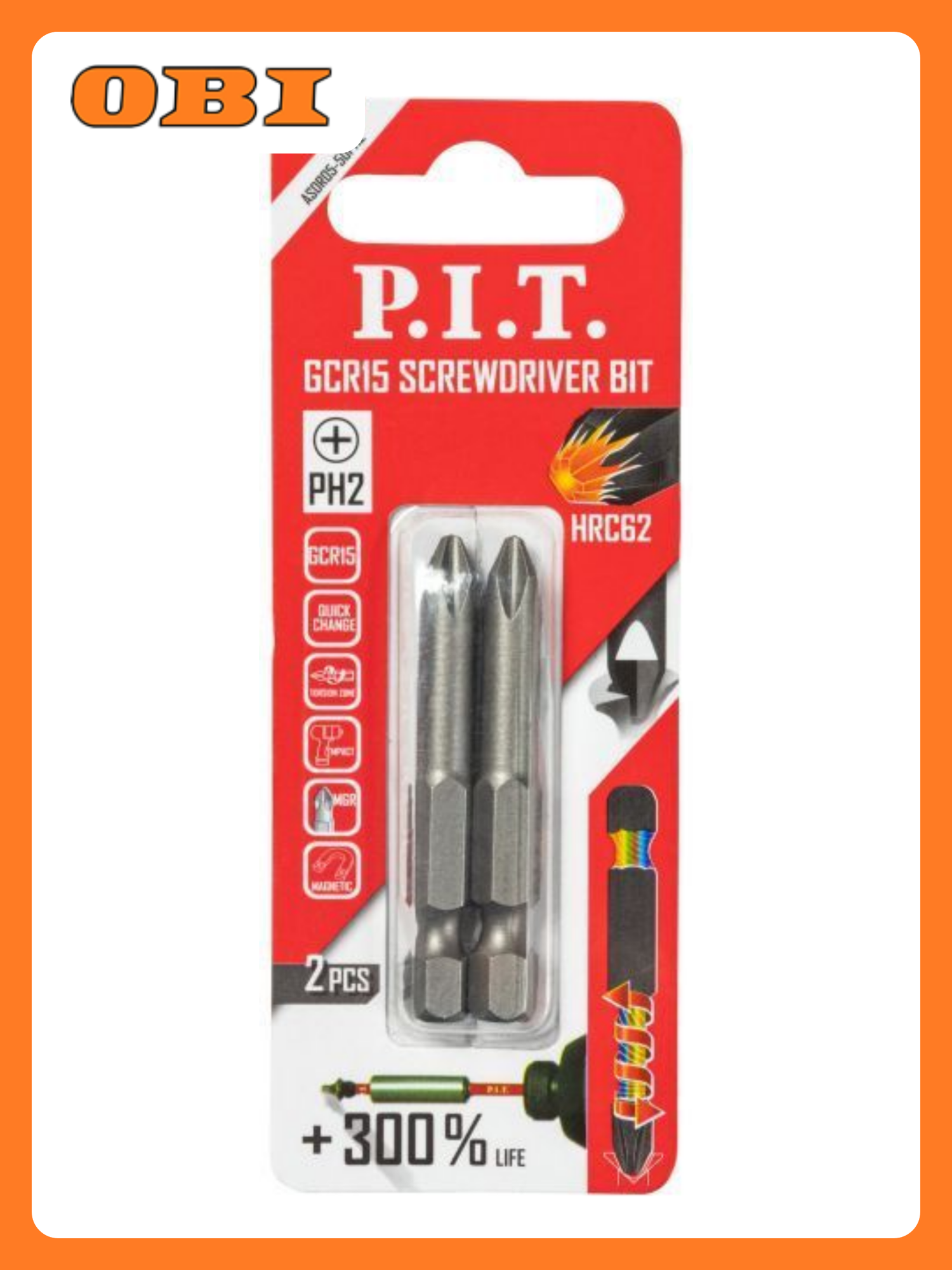 Биты P.I.T. ASDR05-50PH2 сталь GCR15 односторонние PH2 50мм 2шт