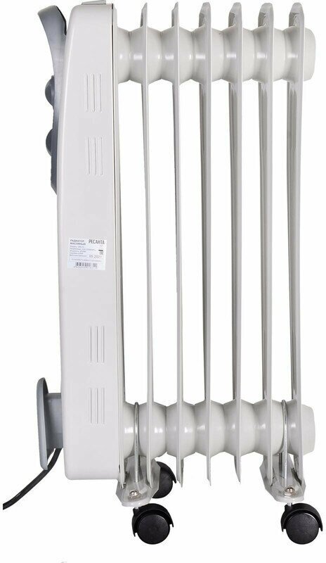 Масляный радиатор Ресанта ОМ-5Н, 10 кв.м, 1000 Вт, белый, 270 х 160 х 650 мм - фотография № 6
