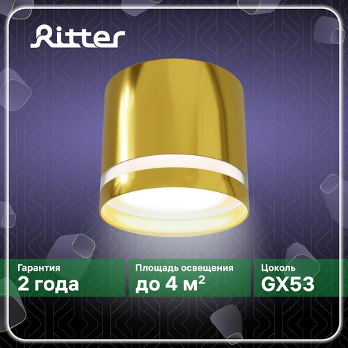 Светильник накладной Arton, цилиндр, 85х80мм, GX53, алюминий, золото, настенно-потолочный светильник для гостиной, кухни, спальни, Ritter, 59945 6