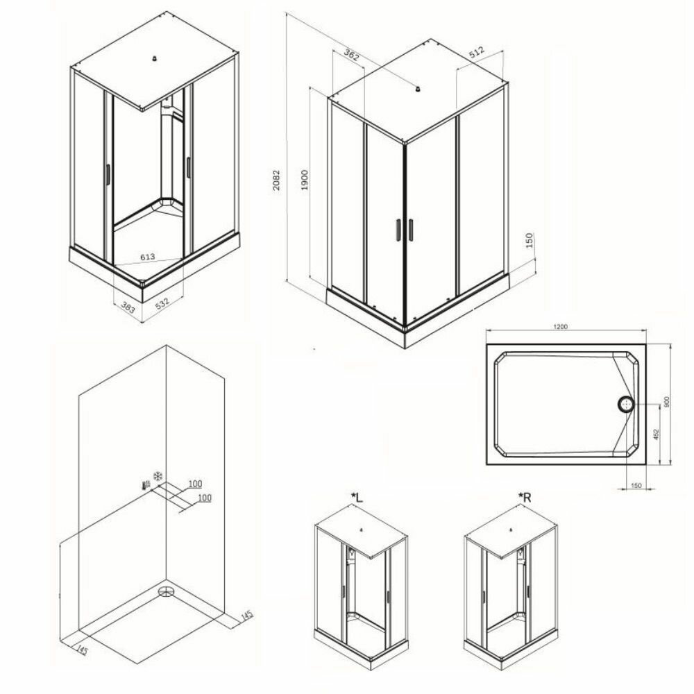 Душевая кабина Am.Pm 120x90 см Gem W90C-404-12090MT прозрачное хром матовый