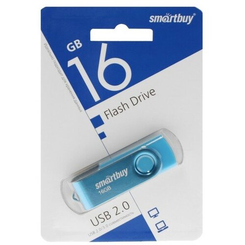 Флешка Smartbuy Twist, 16 Гб, USB 2.0, чт до 25 Мб/с, зап до 15 Мб/с, синяя