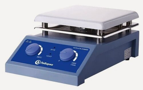 Изображение товара Магнитная мешалка с подогревом на 5 л, Лаборио HS-19, 0-1600 об/мин, керамическая платформа 190х190 мм, нагрев +350 С