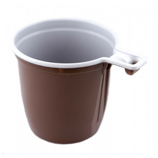 Кофейная чашка 200 мл одноразовая пластиковая коричнево-белая, 50 шт/упак - фотография № 1