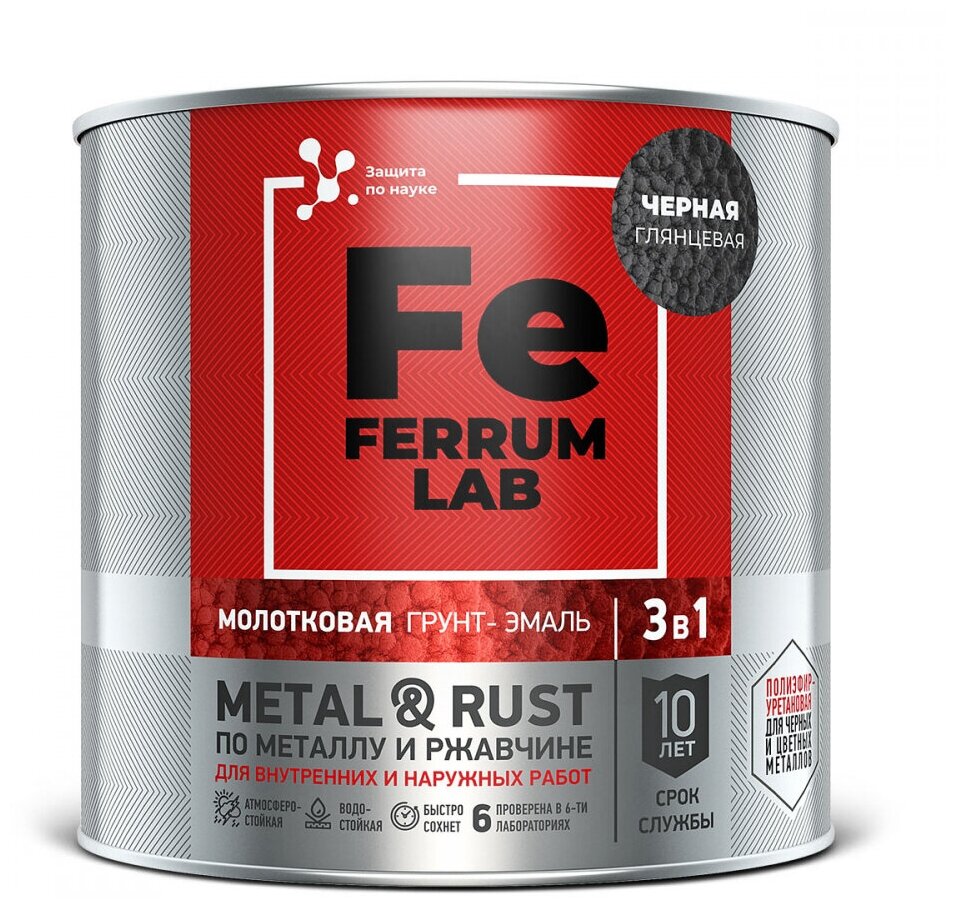 Грунт-эмаль молотковая 3 в 1 по металлу и ржавчине Ferrum Lab (2л) медный - фотография № 1