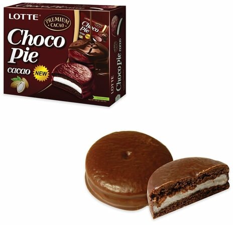 Печенье LOTTE "Choco Pie Cacao" (Чоко Пай Какао), глазир, картон. упак, 336г,(12шт х 28г), ш/к40645