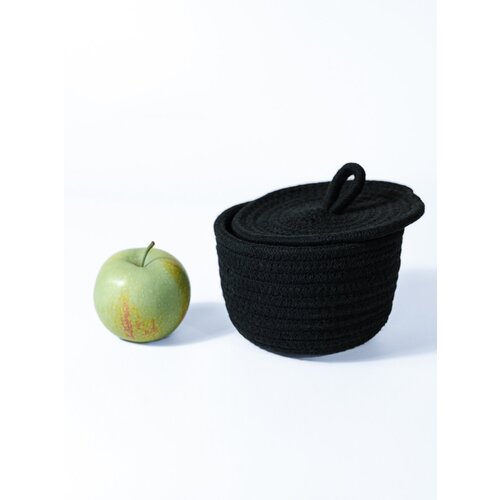 Корзинка плетеная с крышкой для хранения мелочей черная