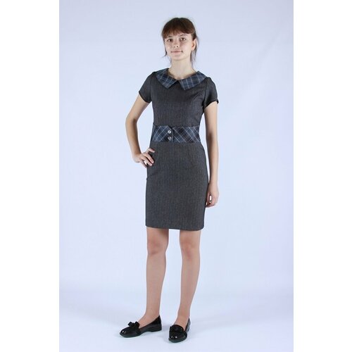 Школьное платье Elegance, геометрический принт, размер 56, серый