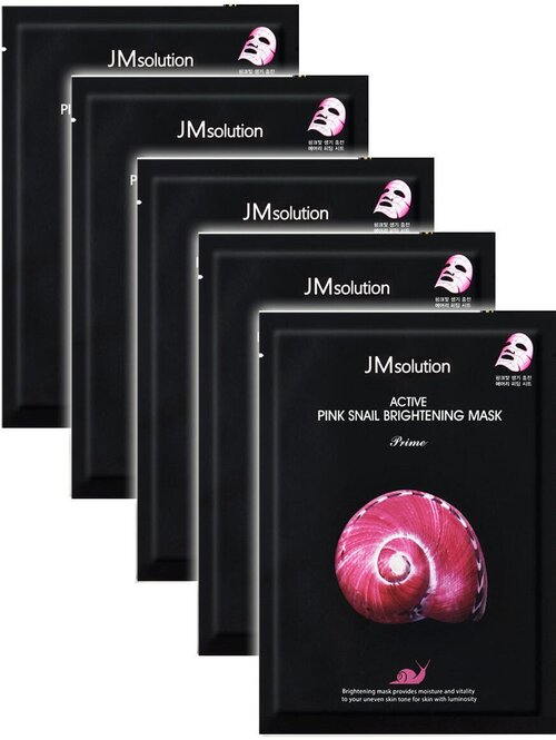 JMsolution Active Pink Snail Brightening Mask Prime Тканевая маска для лица увлажняющая с муцином улитки , 5 шт