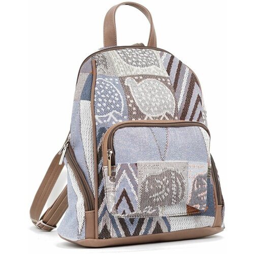 Рюкзак , текстиль, экокожа, коричневый, голубой