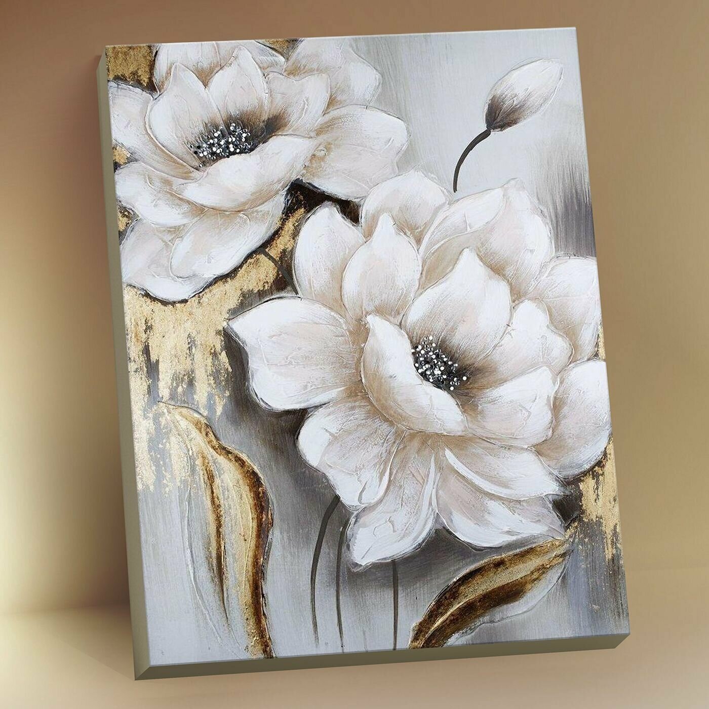Картина по номерам с поталью (40х50 см) Белые цветы