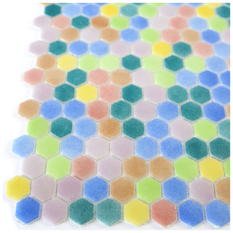 Мозаика Natural STP-MIX001-HEX из глянцевого стекла размер 29х29 см чип 25 Hexagon мм толщ. 5 мм площадь 0.084 м2 на сетке