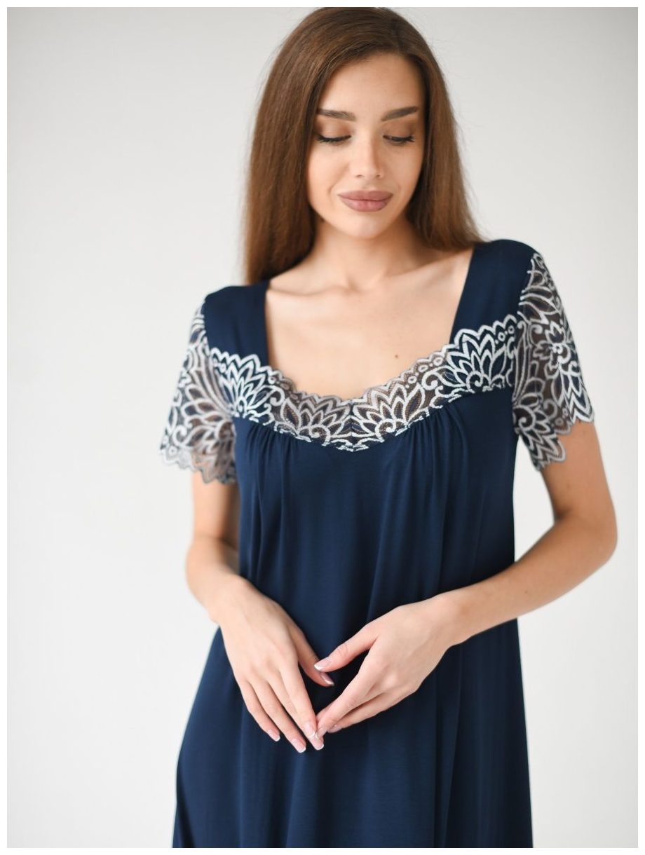 Ночная сорочка вискоза Премиум качество, темно-синяя, Велина, размер 52, Текстильный край - фотография № 7