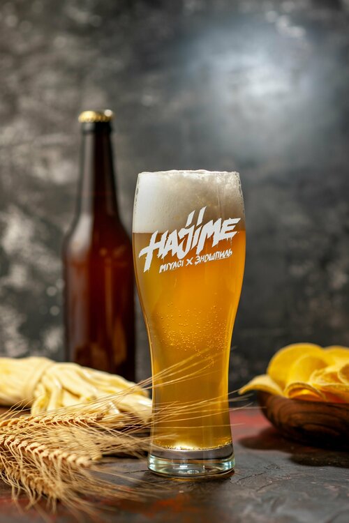 Бокал для пива с гравировкой, Hajime, 0,5л, ручная работа.