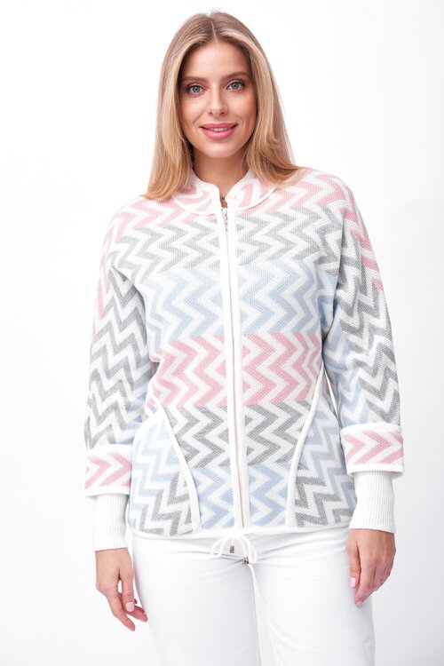 Пиджак Текстильная Мануфактура, средней длины, силуэт свободный, трикотажный, размер 58, белый, серый