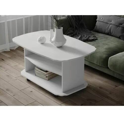 Стол журнальный Консул-2 Белый с тиснением Древесные поры ЛДСП с полками для гостиной спальни 560х1000х650 тэкс 2960₽